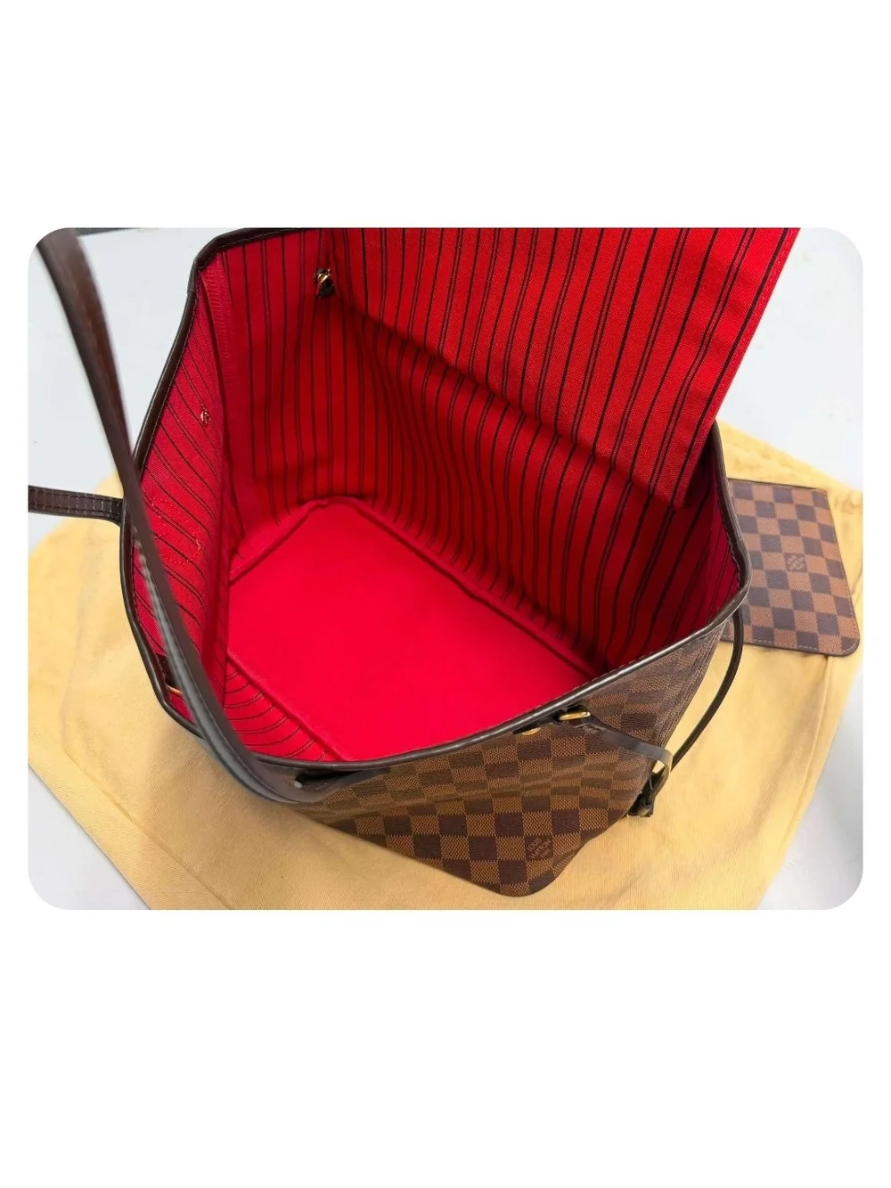 MM SIZE Louis Vuitton Damier Ebene Tote with Pouch - Brown
